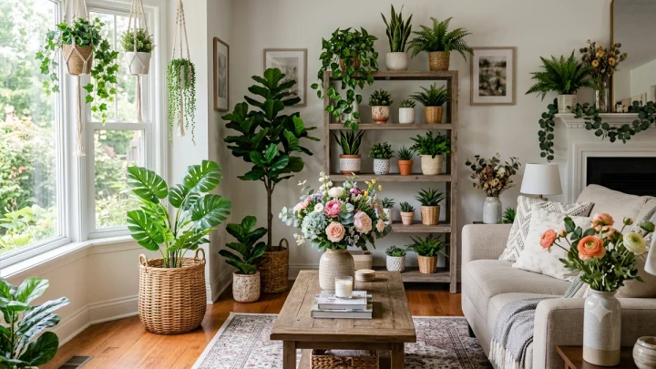 home decorated with artificial plants and flowers