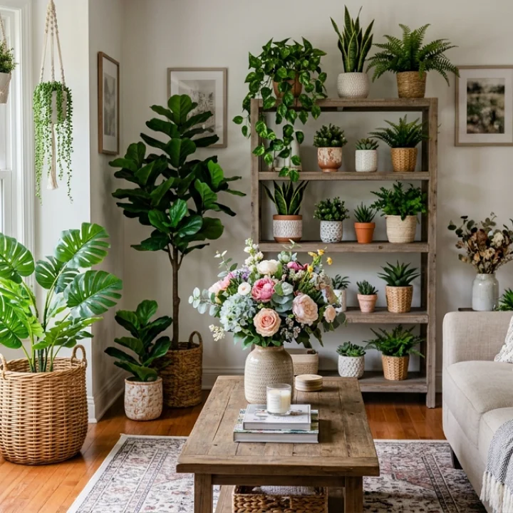 home decorated with artificial plants and flowers