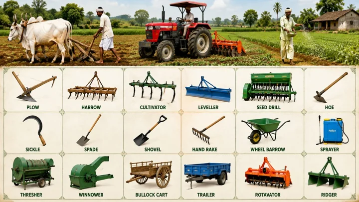 Agricultural Implements शेती विषयक अवजारे यांची सविस्तर माहिती, प्रकार
