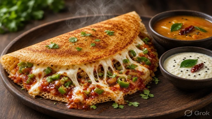 Cheese Schezwan Dosa लहानांपासून मोठ्यांपर्यंत सर्वांचाच आवडता चीज शेझवान डोसा