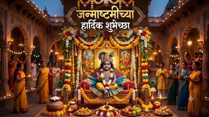 Krishna Janmashtami 2026 Wishes in Marathi श्रीकृष्ण जन्माष्टमीच्या शुभेच्छा