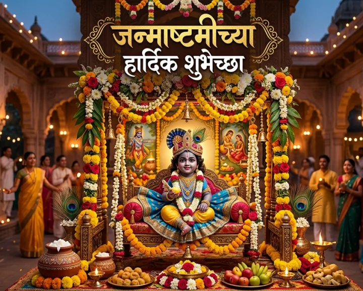 Happy Krishna Janmashtami 2026 Wishes in Marathi जय श्रीकृष्ण शुभेच्छा
