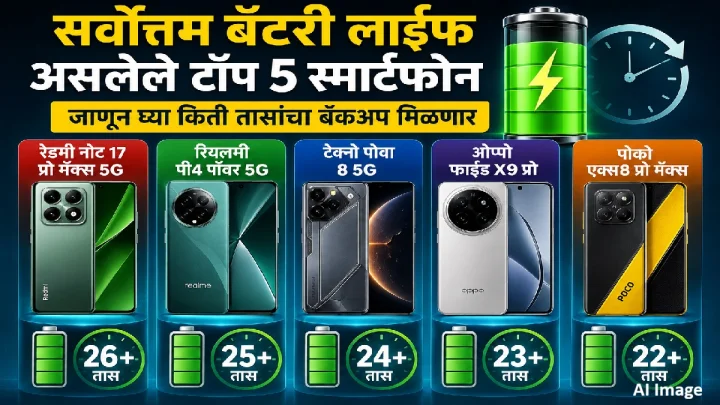 सर्वोत्तम बॅटरी लाईफ असलेले टॉप 5 स्मार्टफोन, जाणून घ्या किती तासांचा बॅकअप मिळणार