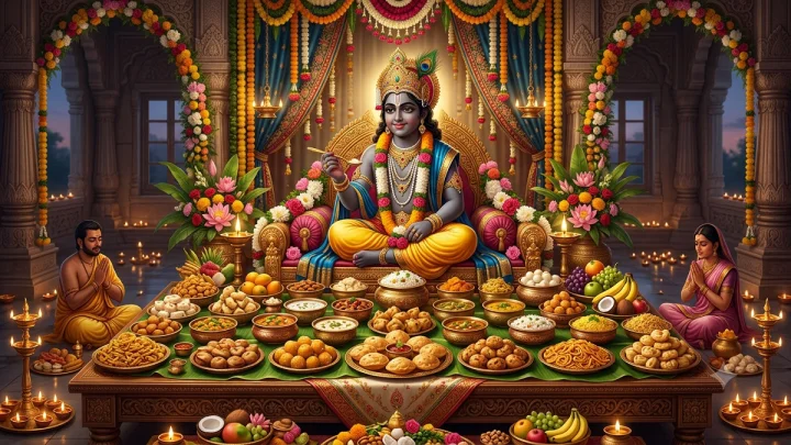 56 Bhog List ५६ भोग म्हणजे काय?, छप्पन भोग अर्पण करण्यामागची पौराणिक कथा
