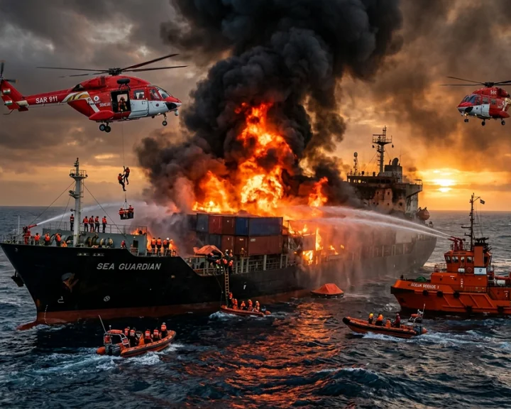 Ship Turns into Fireball at Sea; Over 100 Onboard