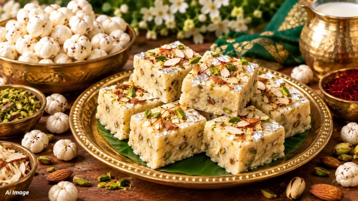गणेशोत्सवात श्री गणेशाच्या नैवेद्यासाठी पौष्टिक आणि अत्यंत खुसखुशीत ''मखाना पाग बर्फी''