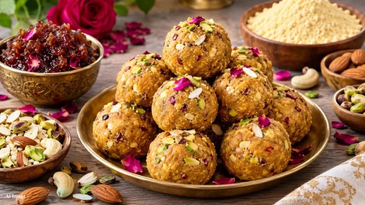 गणपती बाप्पासाठी खास नैवेद्य ''गुलकंद-ड्रायफ्रूट बेसन लाडू'' नक्की ट्राय करा