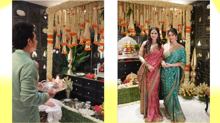 सचिन तेंडुलकरच्या घरी गणरायाला भावपूर्ण निरोप; सानिया-साराच्या ट्रॅडिशनल लूकने जिंकली मनं