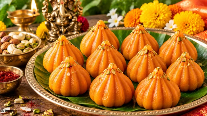 गणपती बाप्पाच्या प्रसादासाठी ताजी आणि वेगळी चव, दिसायला आकर्षक असे ''ऑरेंज मोदक''