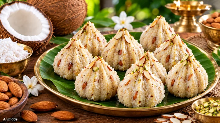 गणपती बाप्पाच्या नैवेद्यासाठी बनवा शाही मोदक Royal Coconut-Almond Modak