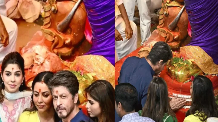 Shah Rukh Khan visits Lalbaugcha Raja; wife Gauri and daughter Suhana accompany him to seek Bappa's blessings