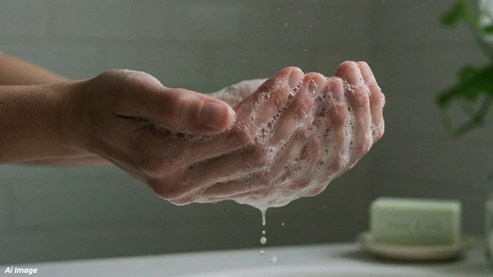 Soap suds on hands