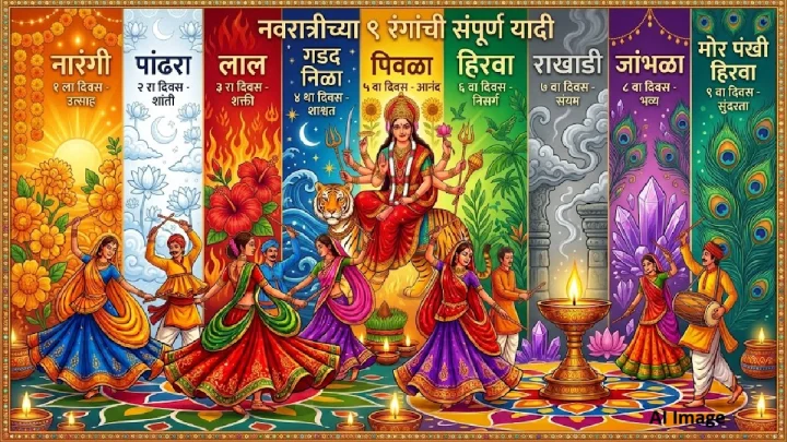 Navratri 2026: नवरात्रीच्या नऊ रंगांची संपूर्ण यादी, कोणत्या दिवशी कोणता रंग आहे पहा