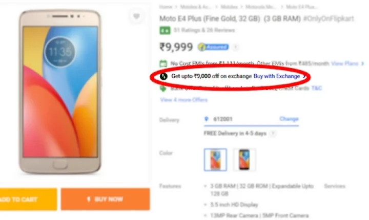 ஃப்ளிப்கார்ட்டில் ரூ.999 விற்பனைக்கு வந்துள்ள மோட்டோ இ4 பிளஸ்