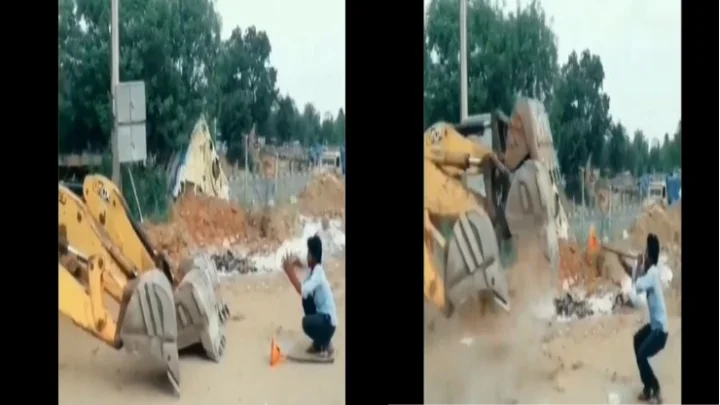 ”ஒரே ஜீவன் ஒன்றே உள்ளம், வாராய் கண்ணே”…’பாம்பு போல் நடனமாடும் ஜேசிபி”: வைரல் வீடியோ