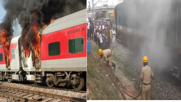 தீ பிடித்து எரிந்த ரயில்: பயணிகளின் நிலை என்ன??
