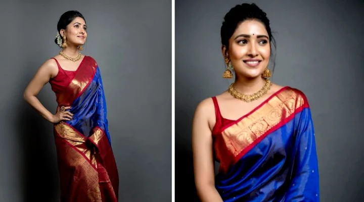 பேக்லெஸ் ப்ளவுஸ்...சேலையில் இப்படி ஒரு கவர்ச்சியா - டாப் நடிகைகளுக்கே டஃப்  கொடுக்கும் வாணி போஜன்!