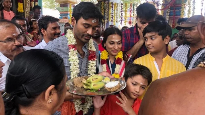 குடும்பத்துடன் குலதெய்வ கோவிலுக்கு சென்று வழிபட்ட நடிகர் தனுஷ் !