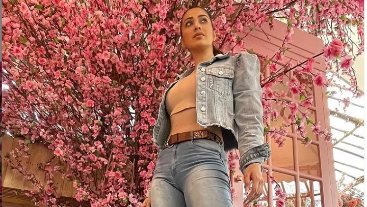 பூக்களோடு போஸ் கொடுத்த நடிகை ராய் லட்சுமி!