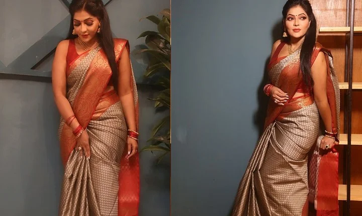 கவர்ச்சியா சேலை கட்டி சைடுல கொஞ்சூண்டு இடுப்பு காட்டிய ரேஷ்மா!