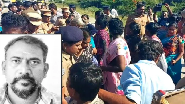 என்கவுண்டர் செய்யப்பட்ட ரவுடி துரைசாமி உறவினர்கள் சாலை மறியல். பெரும் பரபரப்பு..!