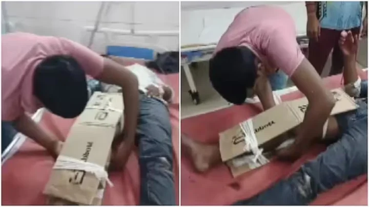 விபத்தில் கால் எலும்பு முறிந்தவருக்கு அட்டைப்பெட்டியில் கட்டுபோட்ட கொடுமை.. நடவடிக்கை எடுக்கப்படுமா?
