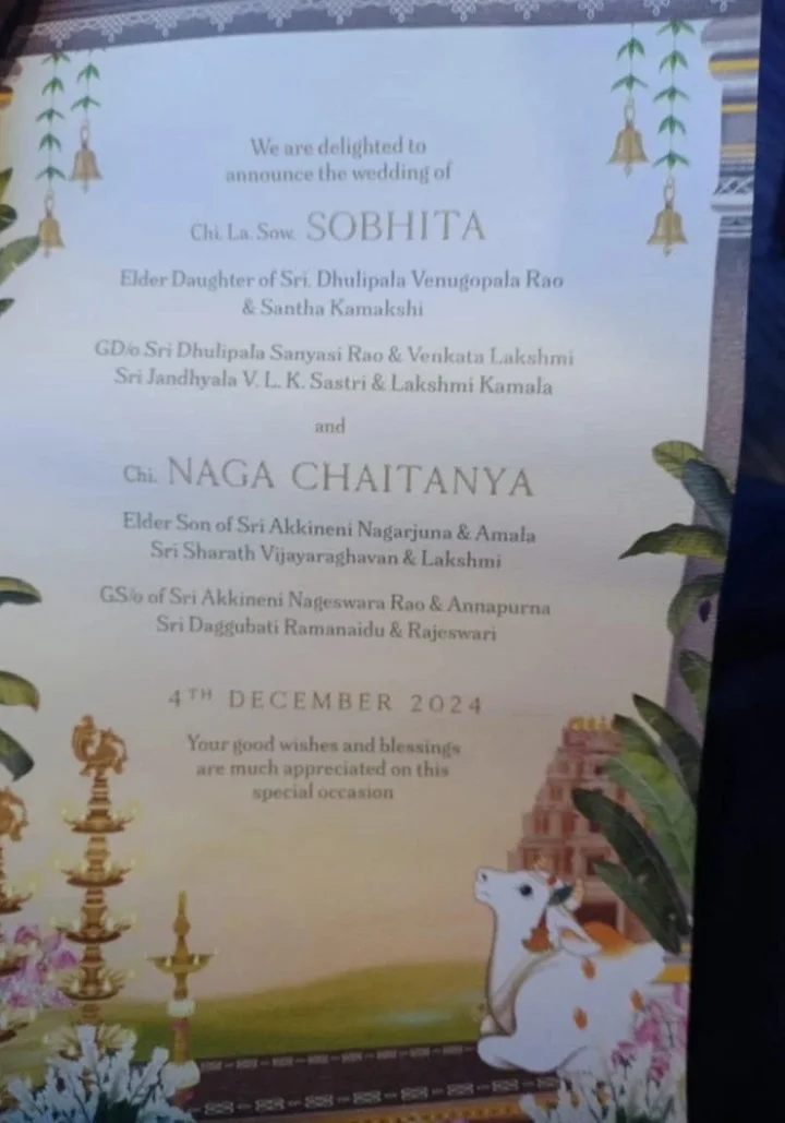 Chaitanya and Sobhita wedding card