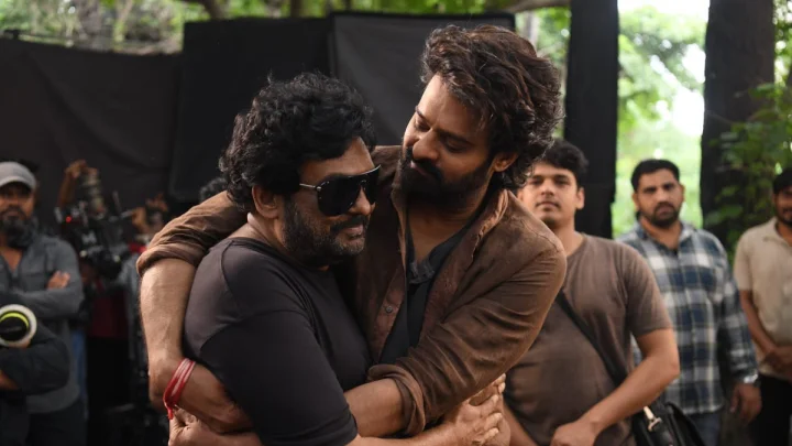 Prabhas hugs prui at Rajasab set
