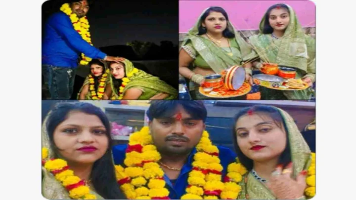 Husbands Karwa Chauth with Two Wives
