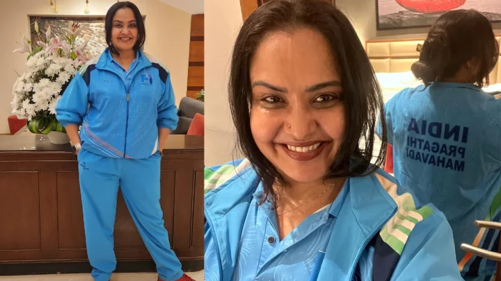 Actress Pragati in powerlifting