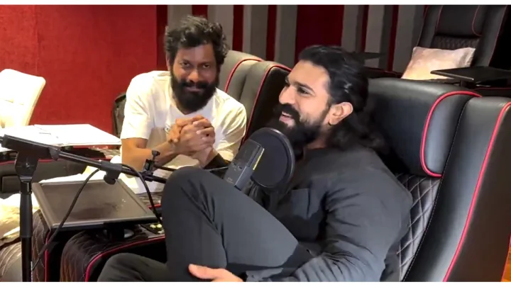 Buchi babu and Ramcharan in Dubbing Studio