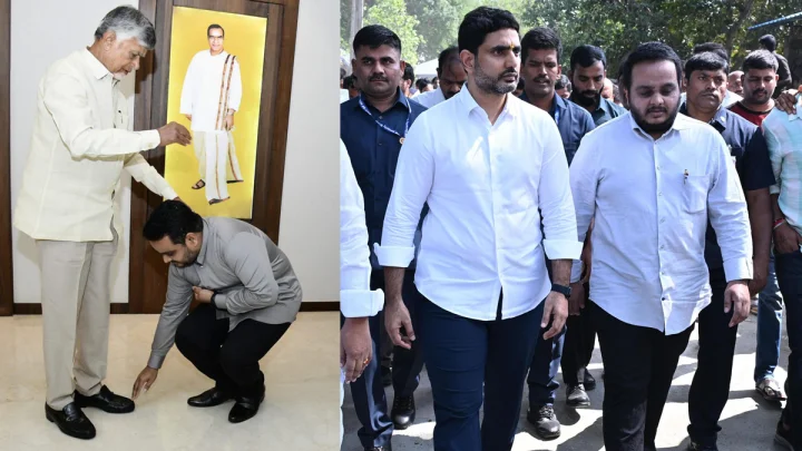Chintakayala Vijay with  Nara Lokesh, Chandrababu Naidu