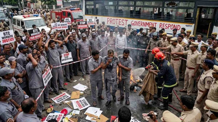 RTC workers: సమ్మె.. పెట్రోల్ పోసుకుని నిప్పంచికున్న ఆర్టీసీ డ్రైవర్