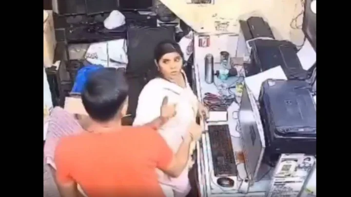 young woman shouted at man to go outside