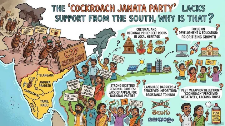 బొద్దింక జనతా పార్టీ, CJPకి దక్షిణాది నుంచి మద్దతు కరవు, ఎందుకని?