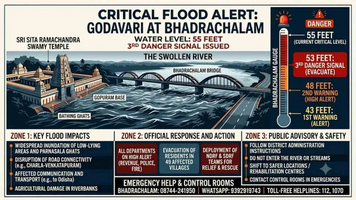 గోదావరిలో వరద ఉధృతి.. భద్రాచలం వద్ద మూడవ ప్రమాద హెచ్చరిక.. ప్రజలకు అలెర్ట్