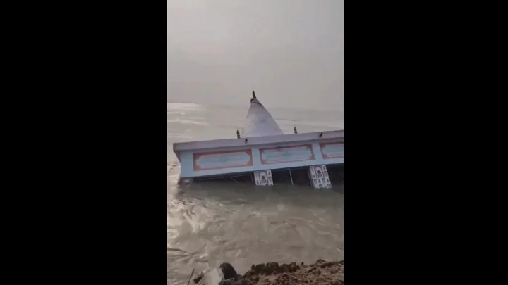 Shiva temple washed away in the Ganges River