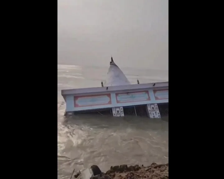 Shiva temple washed away in the Ganges River