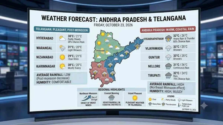 అక్టోబర్ 23, 2026 నాటి తెలంగాణ- ఆంధ్రప్రదేశ్ రాష్ట్రాల వాతావరణం ఎలా వుందంటే?